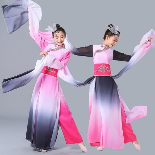 Women's chinese folk dance costumes fairy hanfu drama cosplay dresses yangko fan umbrella classical dance costumes dress